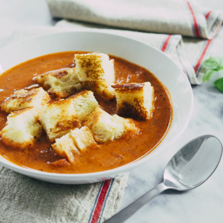 Image of Creamy Tomato Soup with Grilled-Cheese Croutons
