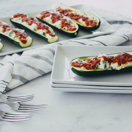 Image of Herby Goat-Cheese-Stuffed Zucchini with Vodka Sauce Recipe