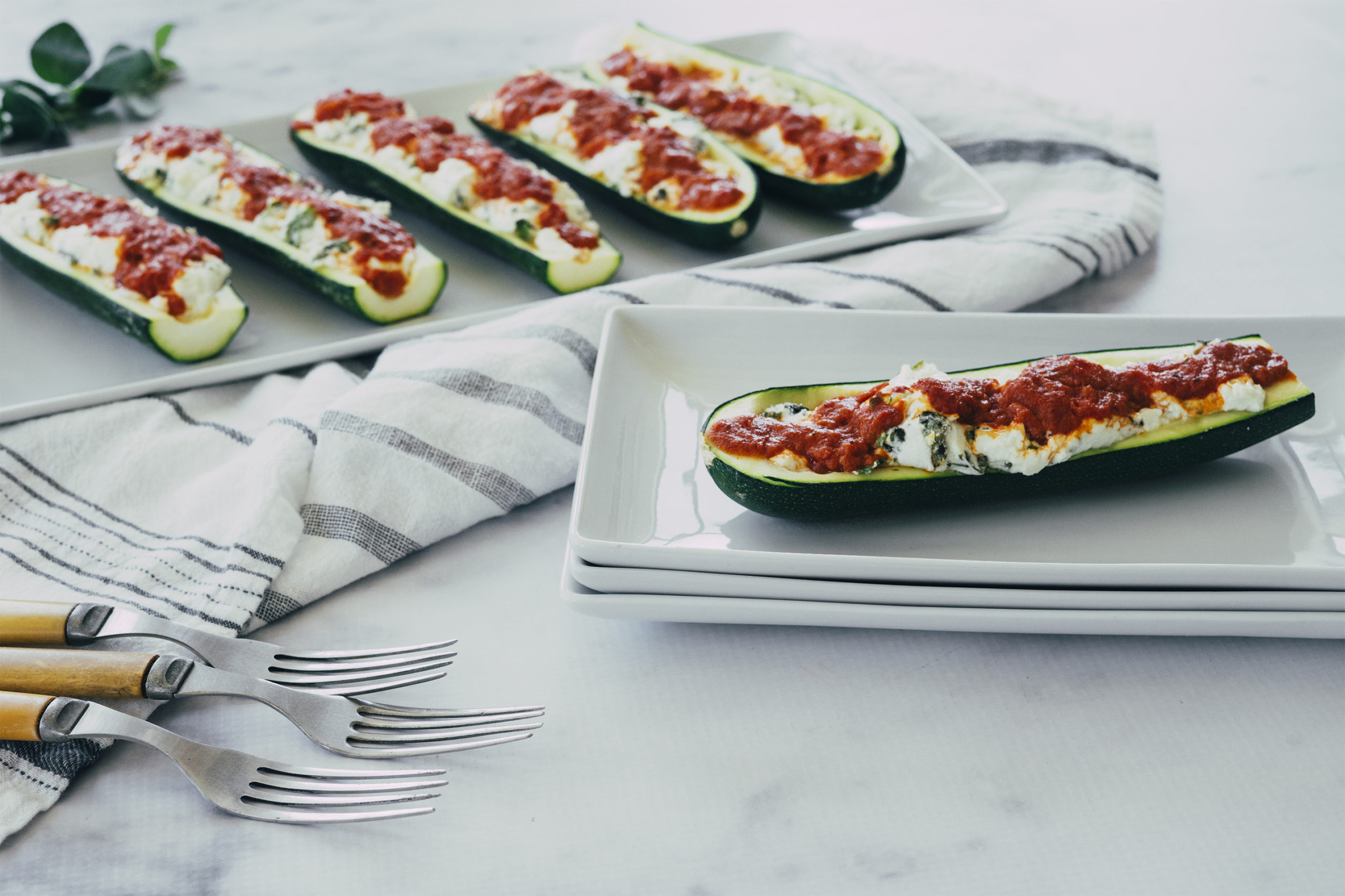 Herby Goat-Cheese-Stuffed Zucchini with Vodka Sauce