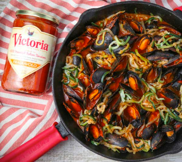 Mussels Fra Diavolo with Zucchini Noodles and Victoria Pasta Sauce Recipe