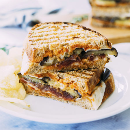 Image of Rosemary Roasted Eggplant, Prosciutto and Provolone Panini