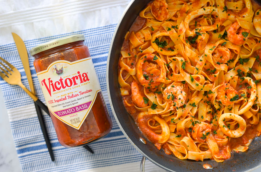 Seafood Pasta in a Victoria Tomato Basil Sauce Recipe