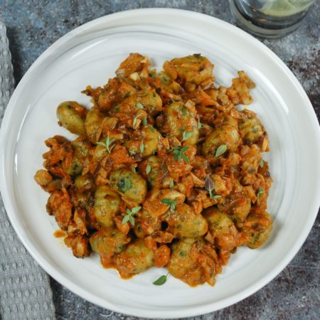 Image of Cauliflower Spinach Gnocchi with Mushroom Bolognese